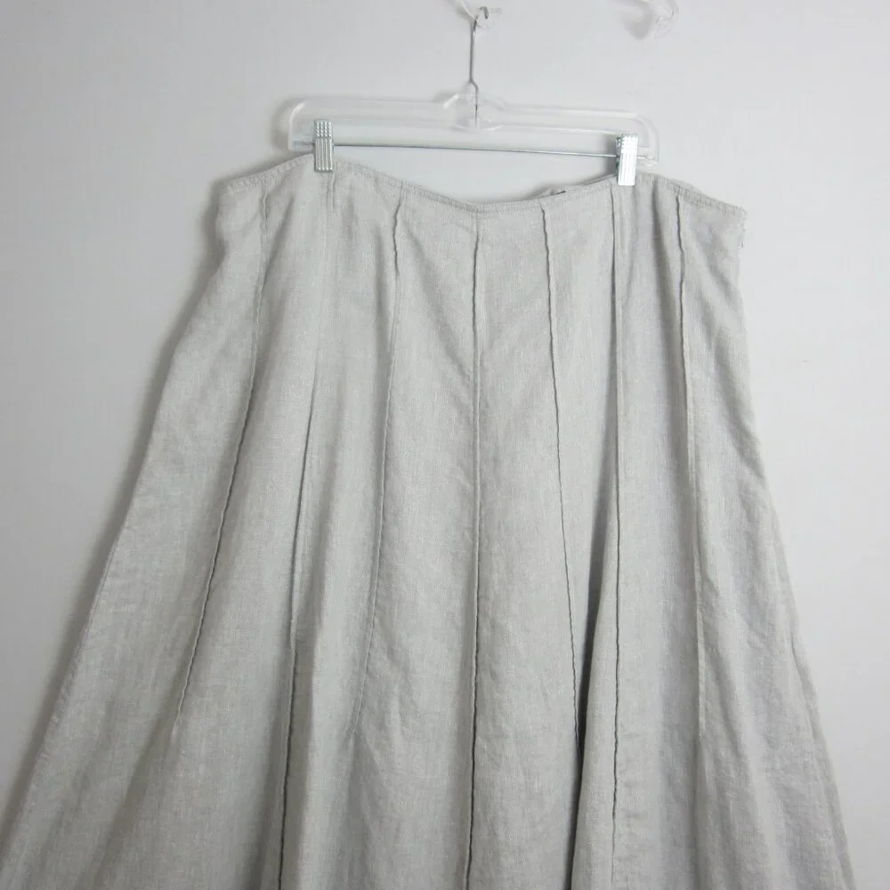 J Jill Womens Plus 22 Gray Silver Linen Metallic Panel Midi Flare Skirt Classic - Picture 10 of 13